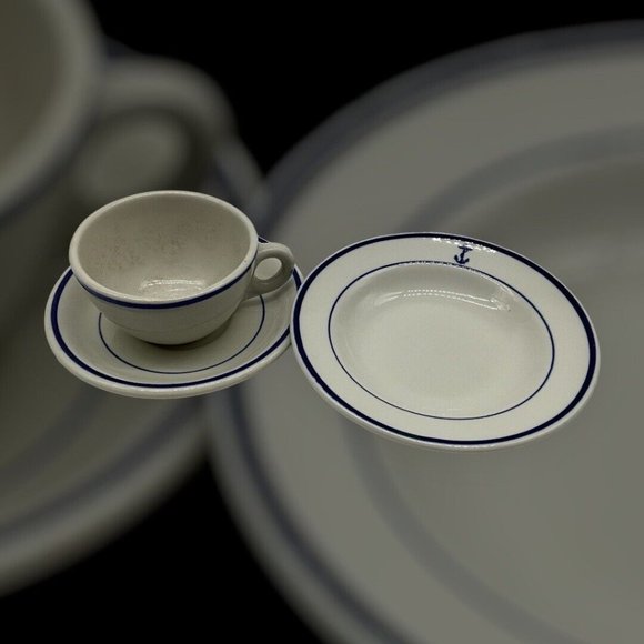 Shenango Vtg Navy China Restaurant Ware Includes Cup and Saucer and Small Bowl - Picture 4 of 16